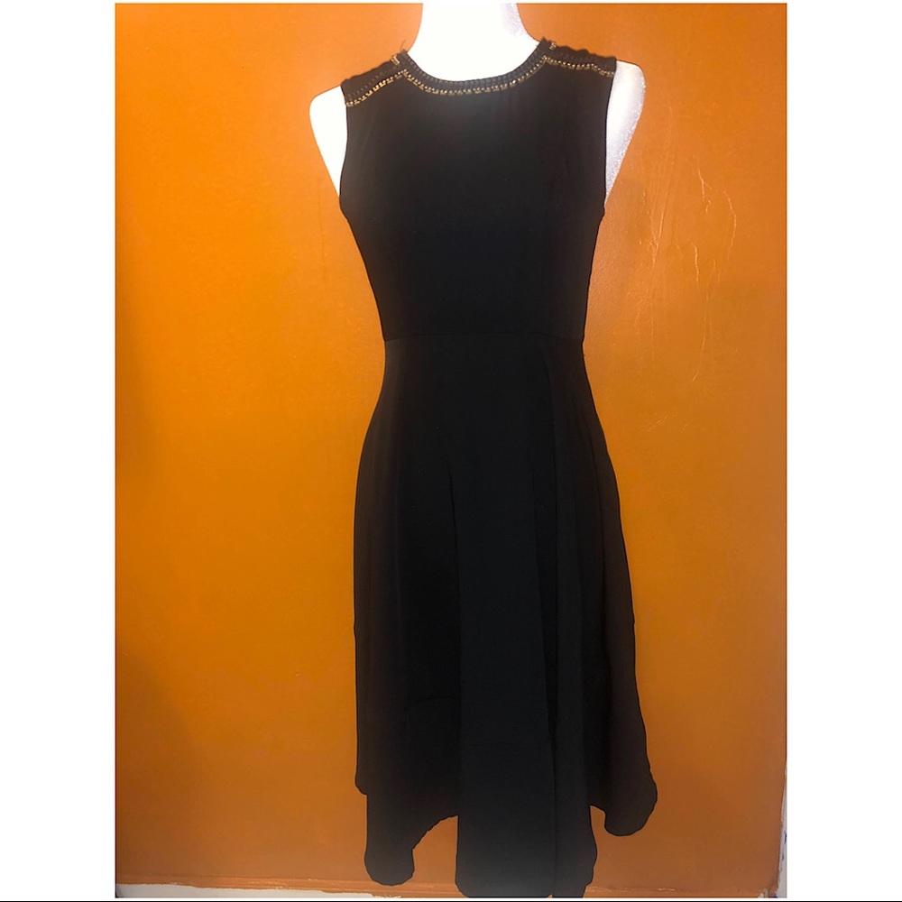 Black Midi Dress Embellished Neck